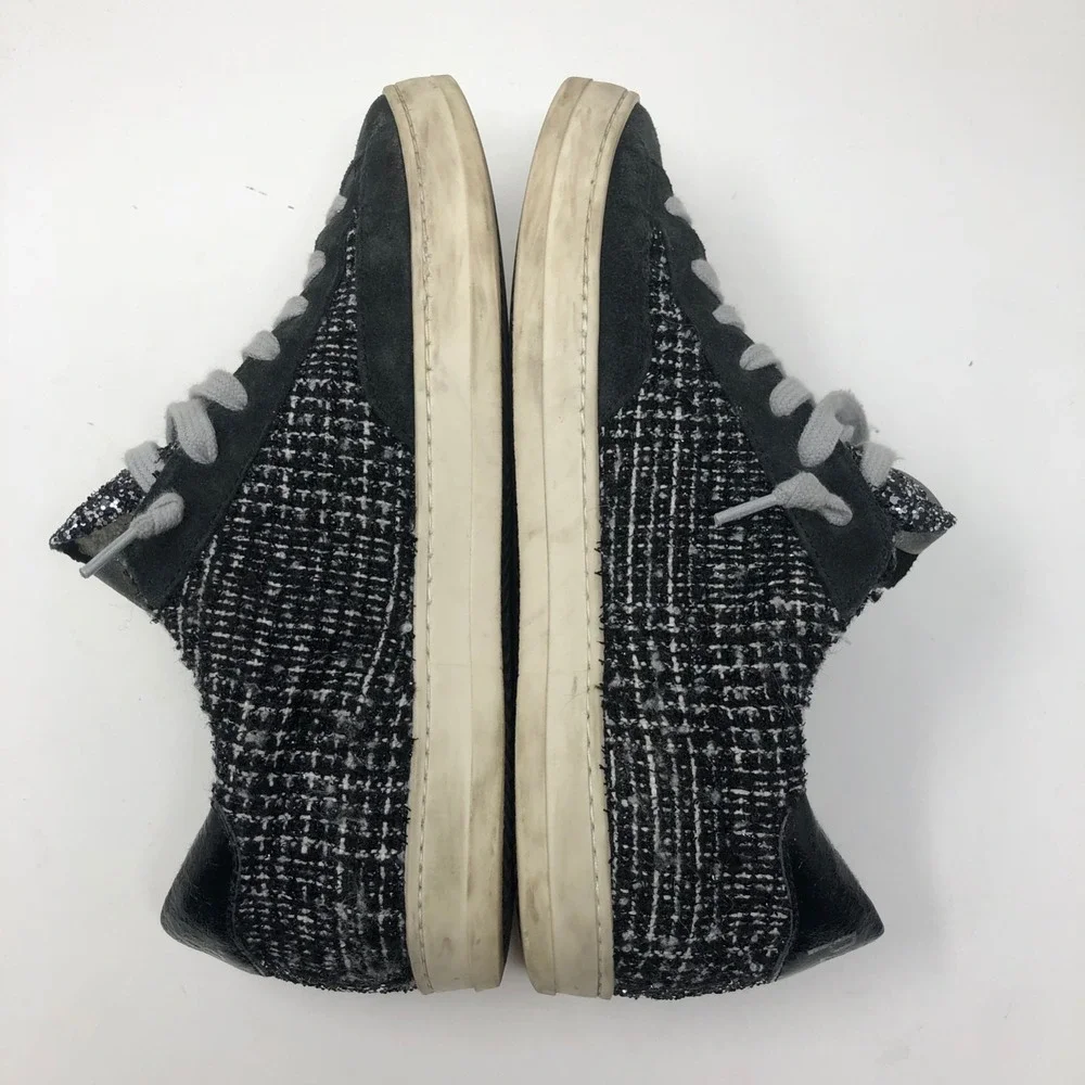 P448 John Shaka‎ Low Top Sneakers Womens 37 6.5 Black Tweed Lace Up Streetwear